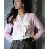 ピンク | フロントリボンギンガムチェックニットプルオーバー | SAISON DE PAPILLON