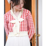 レッド | フロントリボンギンガムチェックニットプルオーバー | SAISON DE PAPILLON