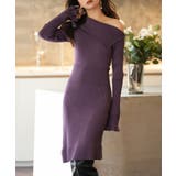 パープル | オフショルダー膝丈ニットワンピース | SAISON DE PAPILLON 