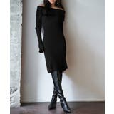 ブラック | オフショルダー膝丈ニットワンピース | SAISON DE PAPILLON 