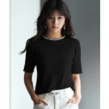 ブラック | パールネック付きショート丈サマーニット | SAISON DE PAPILLON