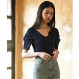 ギャザーパフスリーブVネックニットプルオーバー | SAISON DE PAPILLON  | 詳細画像21 