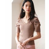 ブラウン | ギャザーパフスリーブVネックニットプルオーバー | SAISON DE PAPILLON 