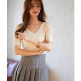 ギャザーパフスリーブVネックニットプルオーバー | SAISON DE PAPILLON  | 詳細画像52 