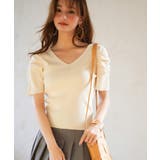 アイボリー | ギャザーパフスリーブVネックニットプルオーバー | SAISON DE PAPILLON 