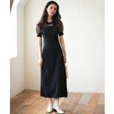 ブラック | チュール×ニットのドッキングニットワンピース | SAISON DE PAPILLON 