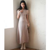 ピンクベージュ | チュール×ニットのドッキングニットワンピース | SAISON DE PAPILLON 
