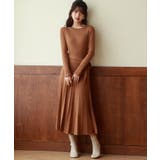 ブラウン | レイヤード風プリーツニットワンピース | SAISON DE PAPILLON 