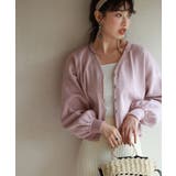 ピンク | パールビジュー付きボリュームスリーブニットカーディガン | SAISON DE PAPILLON 