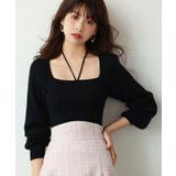 ブラック | フロントリボンボリュームスリーブニットプルオーバー | SAISON DE PAPILLON