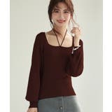 ブラウン | フロントリボンボリュームスリーブニットプルオーバー | SAISON DE PAPILLON