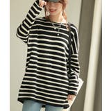 ボーダー柄オーバーサイズチュニックニット | SAISON DE PAPILLON  | 詳細画像13 