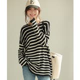 ボーダー柄オーバーサイズチュニックニット | SAISON DE PAPILLON  | 詳細画像4 