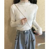 春まで着れる リブニットトップス フリルとパールがアクセント | SEU | 詳細画像10 