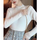 春まで着れる リブニットトップス フリルとパールがアクセント | SEU | 詳細画像14 