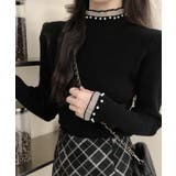 春まで着れる リブニットトップス フリルとパールがアクセント | SEU | 詳細画像15 