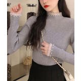 春まで着れる リブニットトップス フリルとパールがアクセント | SEU | 詳細画像6 