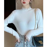 春まで着れる リブニットトップス フリルとパールがアクセント | SEU | 詳細画像7 