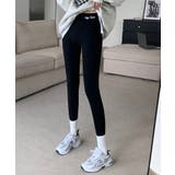 ブラック | 裏毛起毛ハイウエストリブレギンス 防寒 あったか | SEU