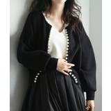ブラック | パールビジューボタンレスニットカーディガン | SAISON DE PAPILLON 