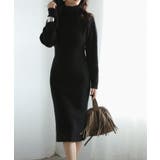 ブラック | ウエストシェイプタートルネックニットワンピース | SAISON DE PAPILLON