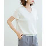 ホワイト | Vネック半袖サマーニットプルオーバー | SAISON DE PAPILLON
