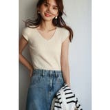 ホワイト系その他 | フレンチスリーブリブ切替サマーニットトップス | SAISON DE PAPILLON 