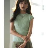 グリーン | フレンチスリーブリブ切替サマーニットトップス | SAISON DE PAPILLON 