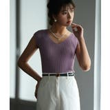 パープル系その他2 | フレンチスリーブリブ切替サマーニットトップス | SAISON DE PAPILLON 