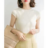 フレンチスリーブリブ切替サマーニットトップス | SAISON DE PAPILLON  | 詳細画像5 