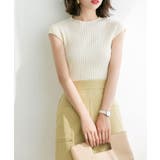 アイボリー | フレンチスリーブリブ切替サマーニットトップス | SAISON DE PAPILLON 