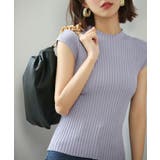 パープル | フレンチスリーブリブ切替サマーニットトップス | SAISON DE PAPILLON 