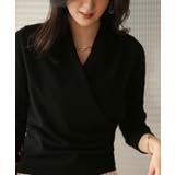 ブラック | 授乳もオフィスも両立カシュクールネックニットトップス | SAISON DE PAPILLON 