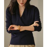 ネイビー | 授乳もオフィスも両立カシュクールネックニットトップス | SAISON DE PAPILLON 