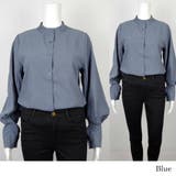 ブルー | スウェードライクシャツ スタンドカラー バルーンスリーブ ゆるシルエット 長袖 | 3uers