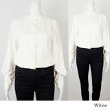 ホワイト | スウェードライクシャツ スタンドカラー バルーンスリーブ ゆるシルエット 長袖 | 3uers