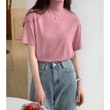 ピンク | ハイネック 半袖 Tシャツ | 3uers