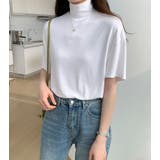 ホワイト | ハイネック 半袖 Tシャツ | 3uers