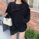 ブラック | リボンモチーフ ビッグシルエット ニット トップス レディース | 3uers