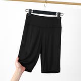 ブラック | ハイウエスト ロングショーツ お腹スッポリ やわらかストレッチ レディース | 3uers