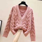 ピンク | パールVネックニットカーディガン セーターレディース | 3uers