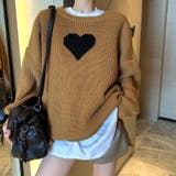 ゆったり ハート柄 定番クルーネックニット プルオーバー セーター レディース | 3uers | 詳細画像1