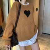 ゆったり ハート柄 定番クルーネックニット プルオーバー セーター レディース | 3uers | 詳細画像2