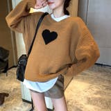 ゆったり ハート柄 定番クルーネックニット プルオーバー セーター レディース | 3uers | 詳細画像4