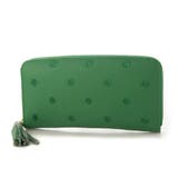 グリーン | ペルケ perche / 牛革ドット刺繍ラウンド長財布 | UNBILLION