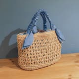 ブルー | カシュカシュ cachecache / 下がりリボン柄編みトート | UNBILLION