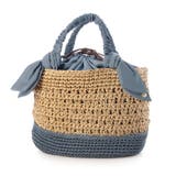 ブルー | カシュカシュ cachecache / 下がりリボン切替編みトート | UNBILLION