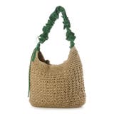 グリーン | cachecache / ドロストフリルハンドル地柄編みトート カゴバッグ | UNBILLION