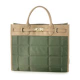 グリーン | ペルケ/ ナイロンキルト×クロコ型押し牛革A42wayトートバッグ | UNBILLION