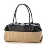 ブラック | ペルケ perche / 雑材風×牛革付属横長ボストン | UNBILLION